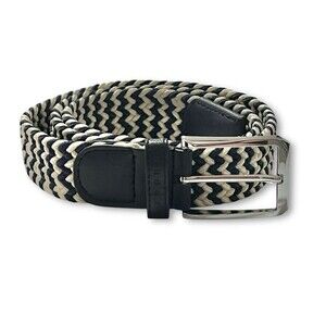 Ghost Golf Belt Navy Cream Stretch Weave Black Leather Chrome Buckle 38” New
